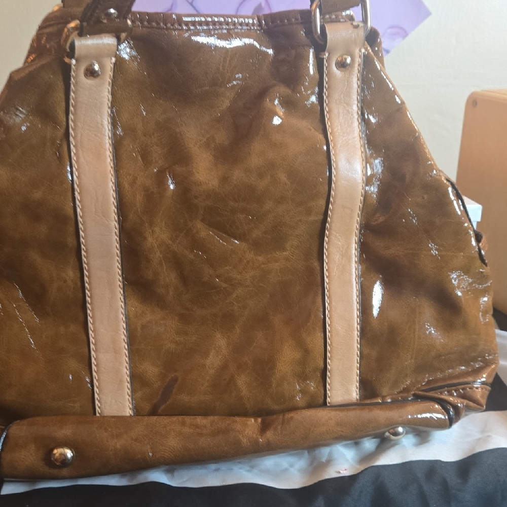 Guess Patent Leather Brown Handbag - image 4